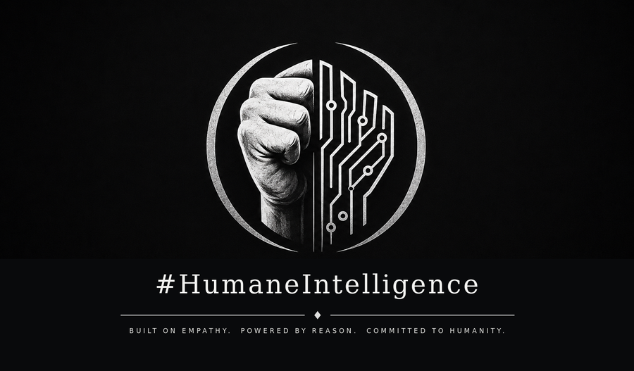 #HumaneIntelligence — a human fist joined with machine circuitry
